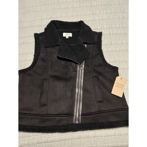 NWT Frye And Co Black Suede Sherpa Faux Fur Moto Vest Size XL Fall Biker